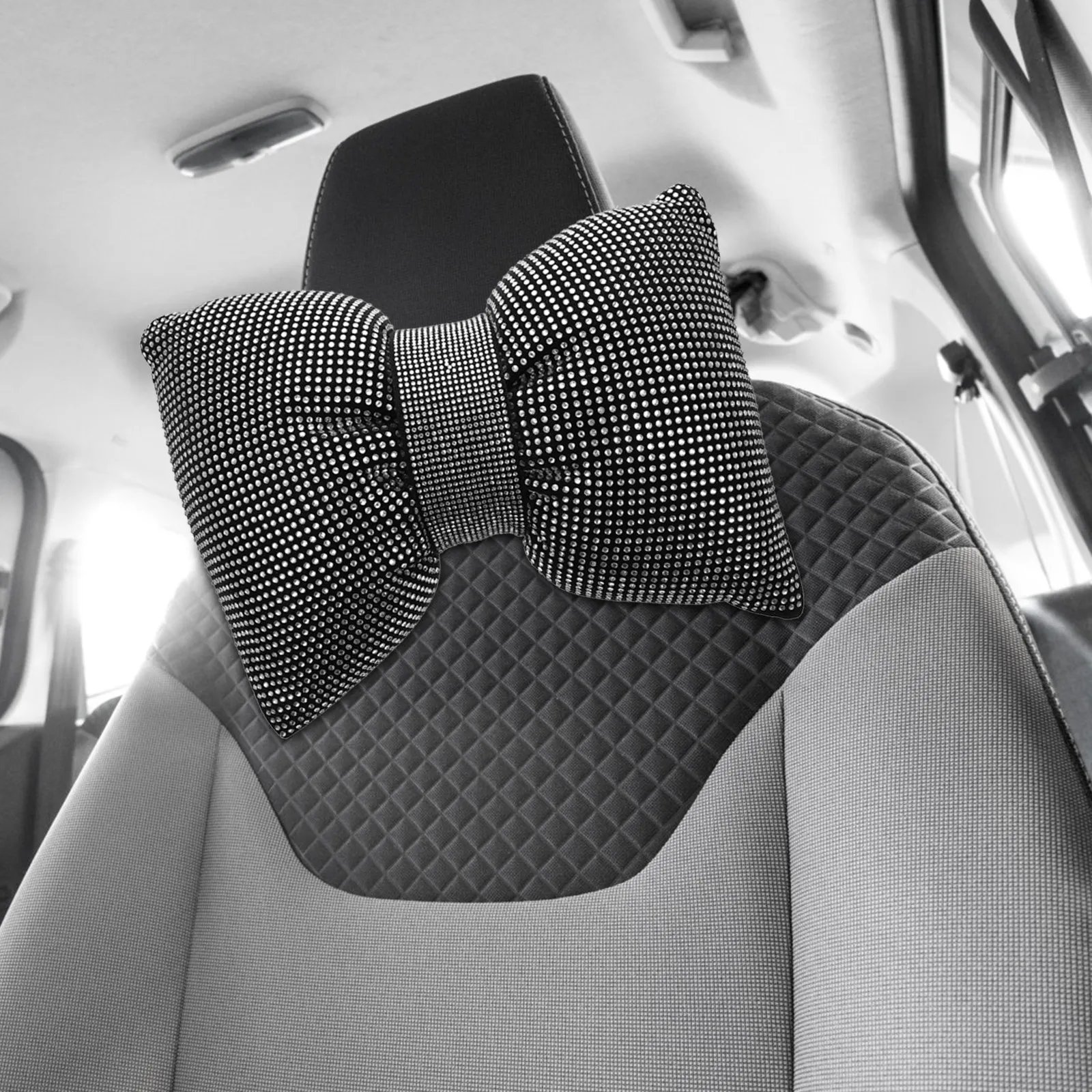 

Car Head Pillow Rhinestone Design Polyester Neck Support Cushion for All Vehicles Car Seat Headrest Travel Office Home Use