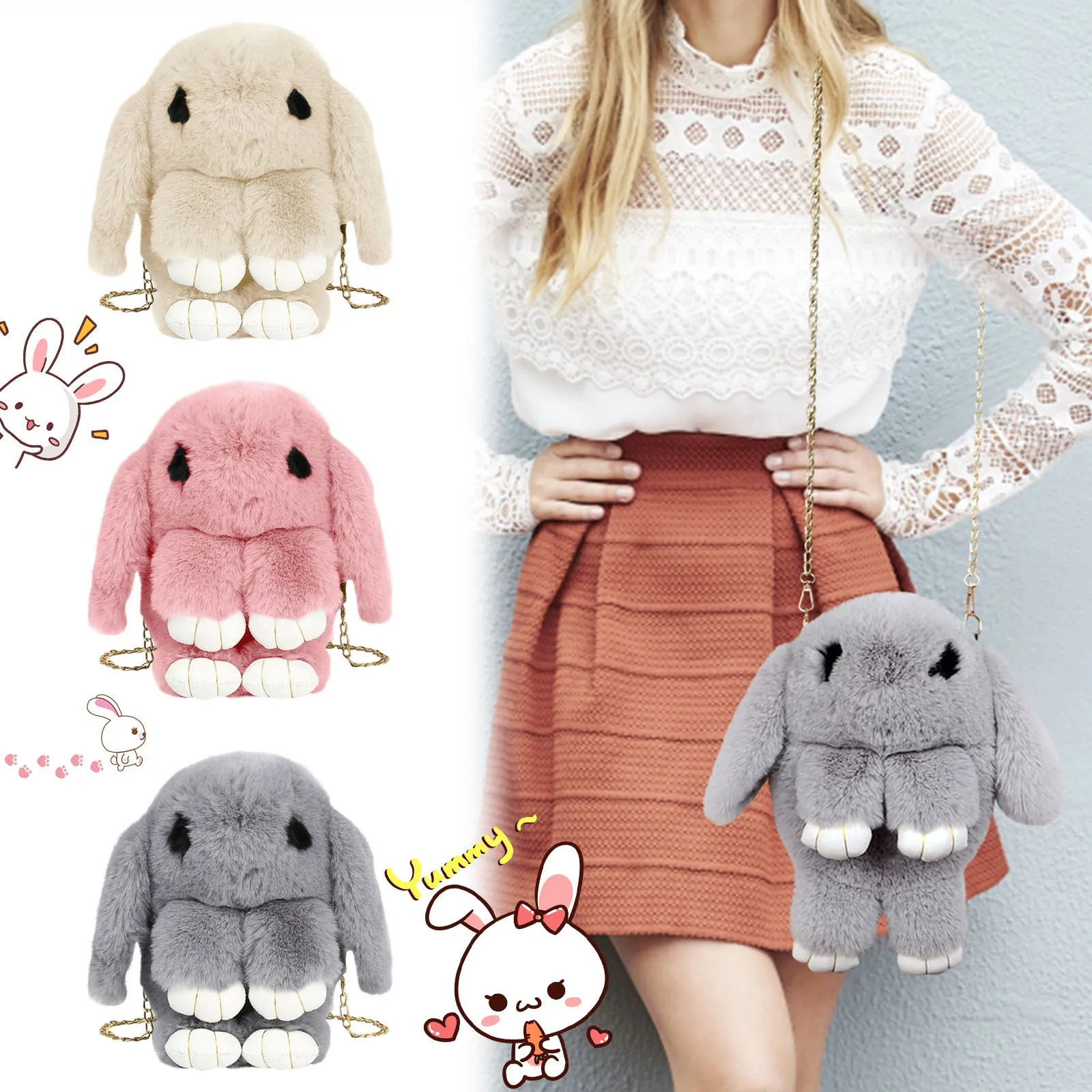 Cute Plush Rabbit Single Shoulder Bag Crossbody Bags Japanese Bunny Stuffed Rabbit Toy Children School Backpack Kids Gift Toys