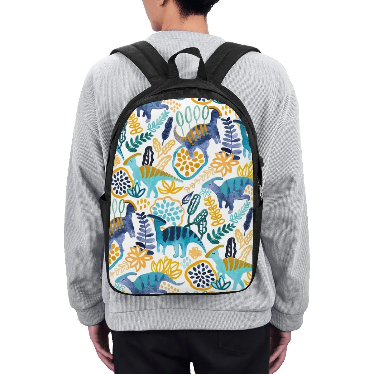 Gouache Parasaurolophuses Backpack Travel Notebook Bag Computer College Student School Bag Laptop Shoulder Bags for Men Women view 2