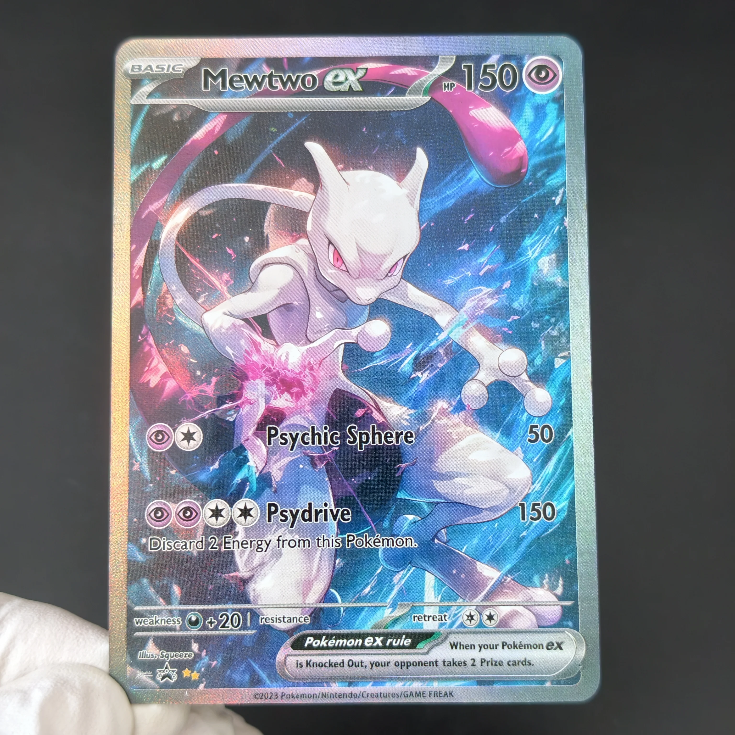 English PTCG Pokemon Cards Lucario EX Mewtwo EX Blue Ice Splash Background Full Art Textured Rainbow Holo DIY Self Made Cards view 5