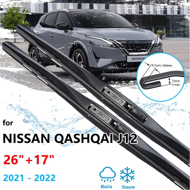 

Car Front Wiper Blades For Nissan Qashqai J12 MK3 2021~2025 2022 2023 2024 Window Brushes Washers Boneless Rubber Accessories