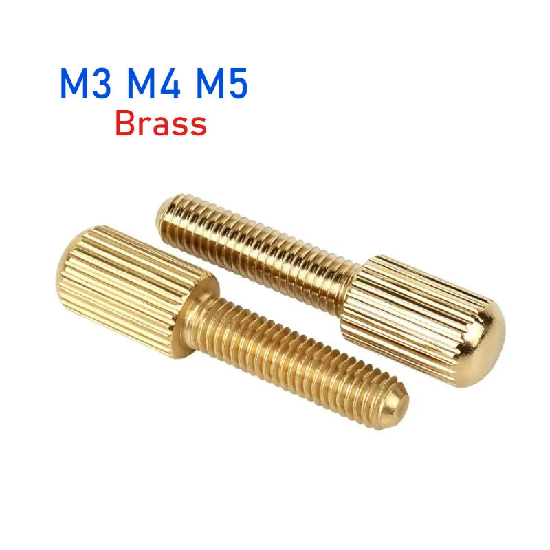 10/20pcs M3 M4 M5 Brass Small Head Knurled Thumb Screws Cylindrical Hand Twist Bolt Brass Thread Nail