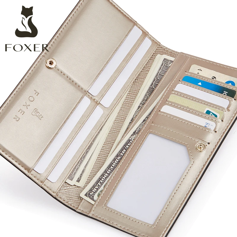 FOXER Women Leather Wallet Long Purse Card Holder for Lady New Year Gift for Girlfriend Mom Lover