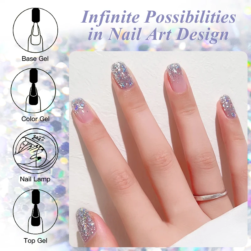 8 個グリッタージェルネイルポリッシュセットスパークリンググリッタースパンコール半永久ソークオフ UV LED ジェルワニス長期的なマニキュアキット