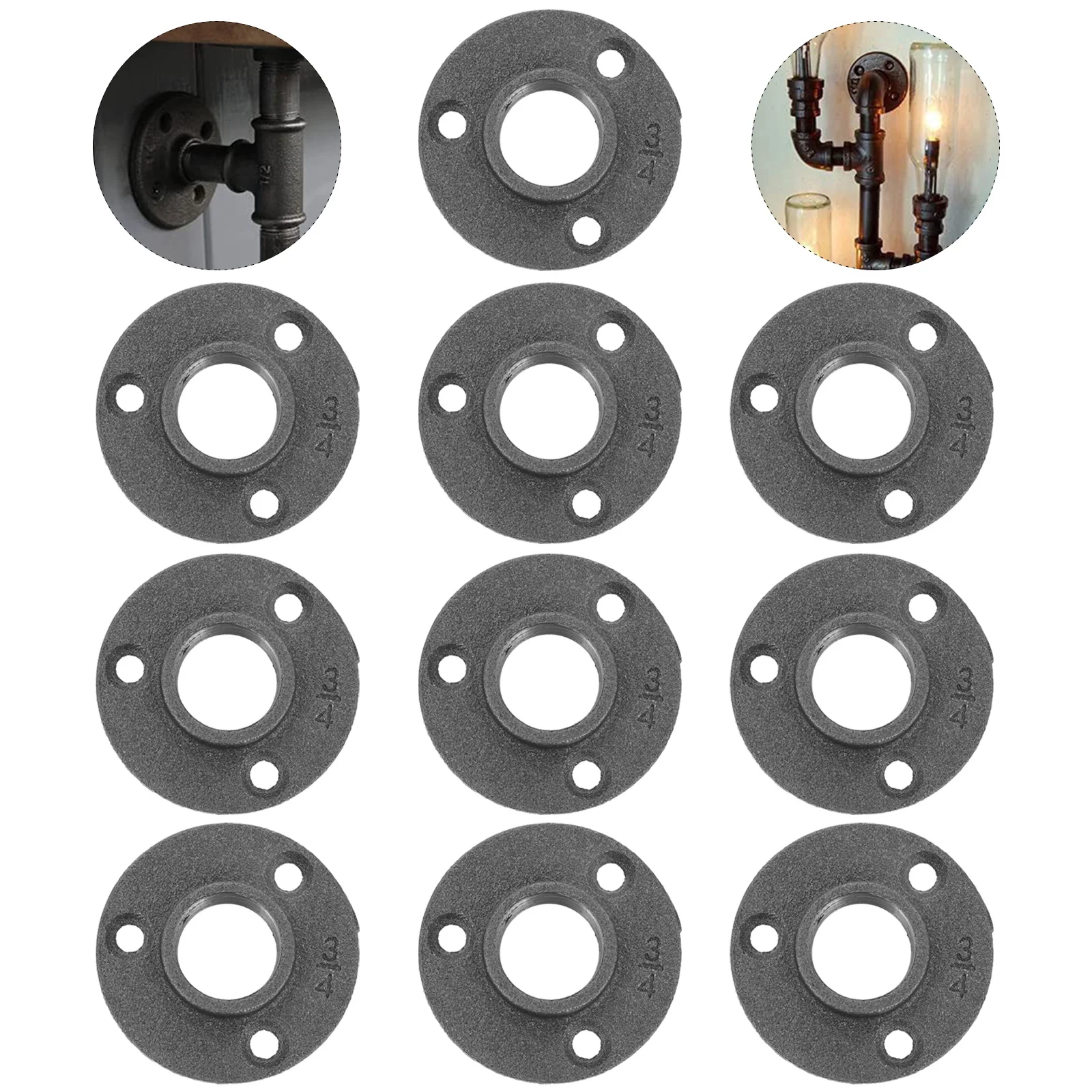 

10Pcs Floor Flange Malleable Iron Fittings Durable Decorative Cast Iron Fixed Bases Furniture Shelving Industrial Decor