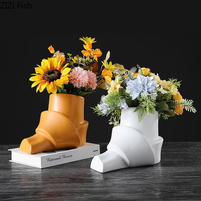 Creative Shoe Shape Ceramic Vase Flower Pots Desk Decoration Ornaments Flowers Arrangement Floral Vases Room Aesthetic Decor