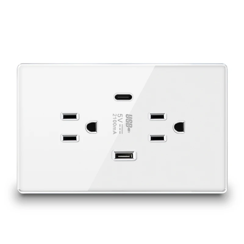 Elegã modelo 120 tomada padrão americano com usb tipo-c painel de vidro temperado completo tomada casa acessórios do banheiro