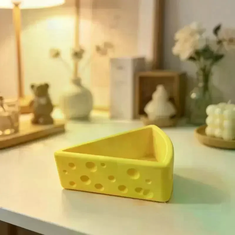 3D Printed Fun Cheese Triangle Storage Box Pen Holder Jewelry Organizer Cute Desk Decor For Home Office Gift