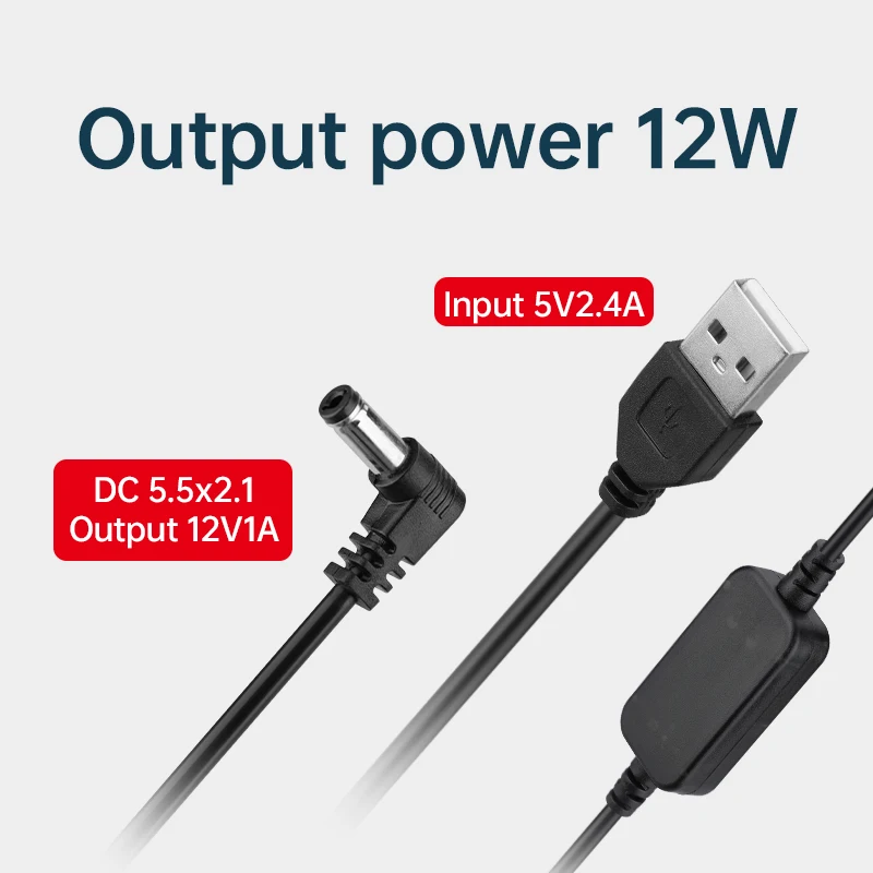 USB A 5V to DC12V Adapter 12W Max Car Boost Cable Power Cable DC5.5