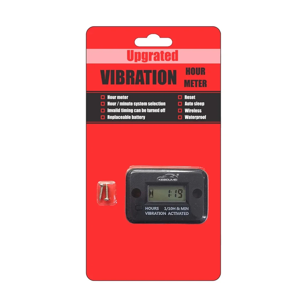 Upgrated Digital Vibration Hour Meter Waterproof Engine Gauge LCD Display Reset Auto Sleep with Replacable Battery