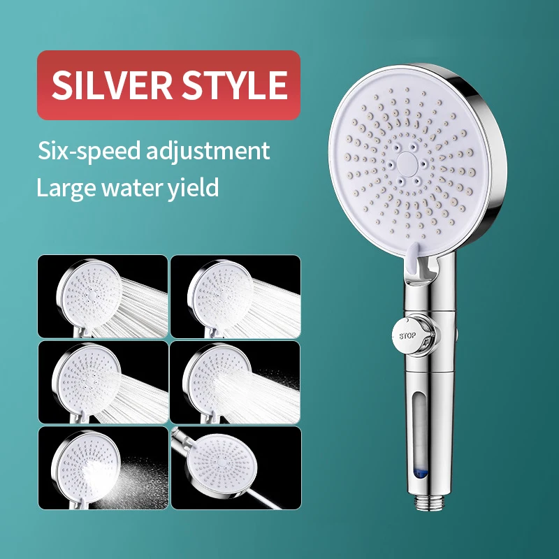 1pcs Handheld Shower Head for Bathroom Adjustable Pressure Boost Enlarged Handheld Panel For Bathroom Home Shower Head 6-Speed