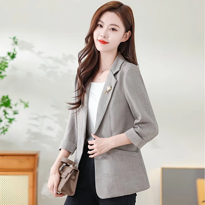 

Faionable Commute Sle Slim Fit Women's Jaet Tee-Quarter Length Thin New Autumn Workwear Casual Top Coat