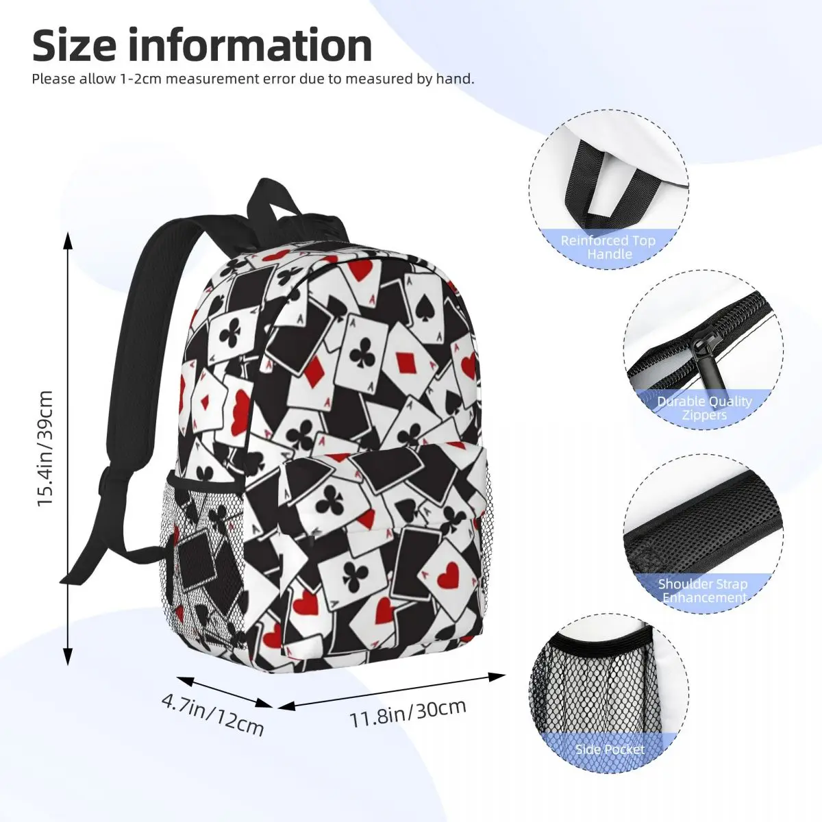 Playing Cards Poker Print Backpack Student Boys Girls BookBag Men Women School Bag Computer Shoulder Bags