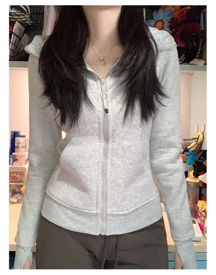Schwarzer Kapuzenpullover 2025 Damenbekleidung mit Reißverschluss, schmal geschnitten, Y2k-Jacken, lässige Mode-Sweatshirts, Oberteile, Ropa Mujer – Detail 13