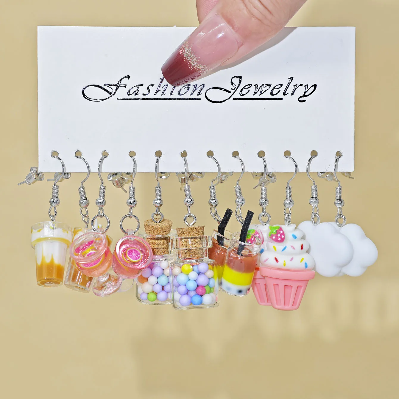 Colorful Resin Beach Earrings Combination Creative Imitation Cloud Flower Fruit Ice Cream Cake Romantic Sweet Pendant Earrings