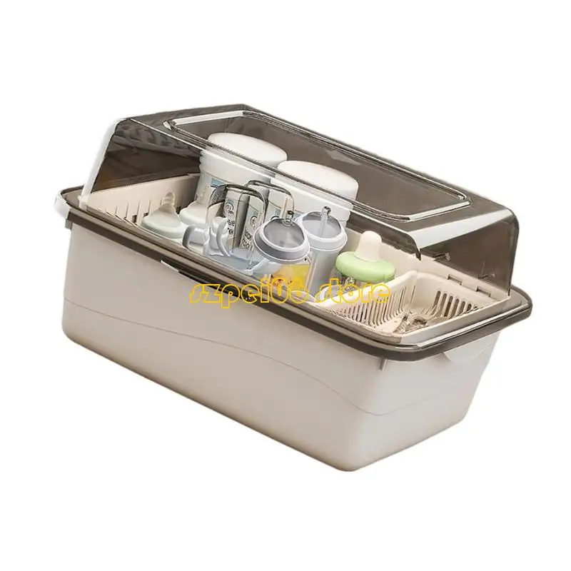 

45BF Reusable Storage Container Baby Bottle Storage Box Nursing Bottle with Drying Rack and Clear Cover Portable