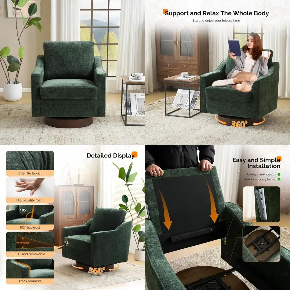 Mid-Century Modern Swivel Chair Upholstered Armchair for Home Living Room Bedroom Reading Room Accent Furniture