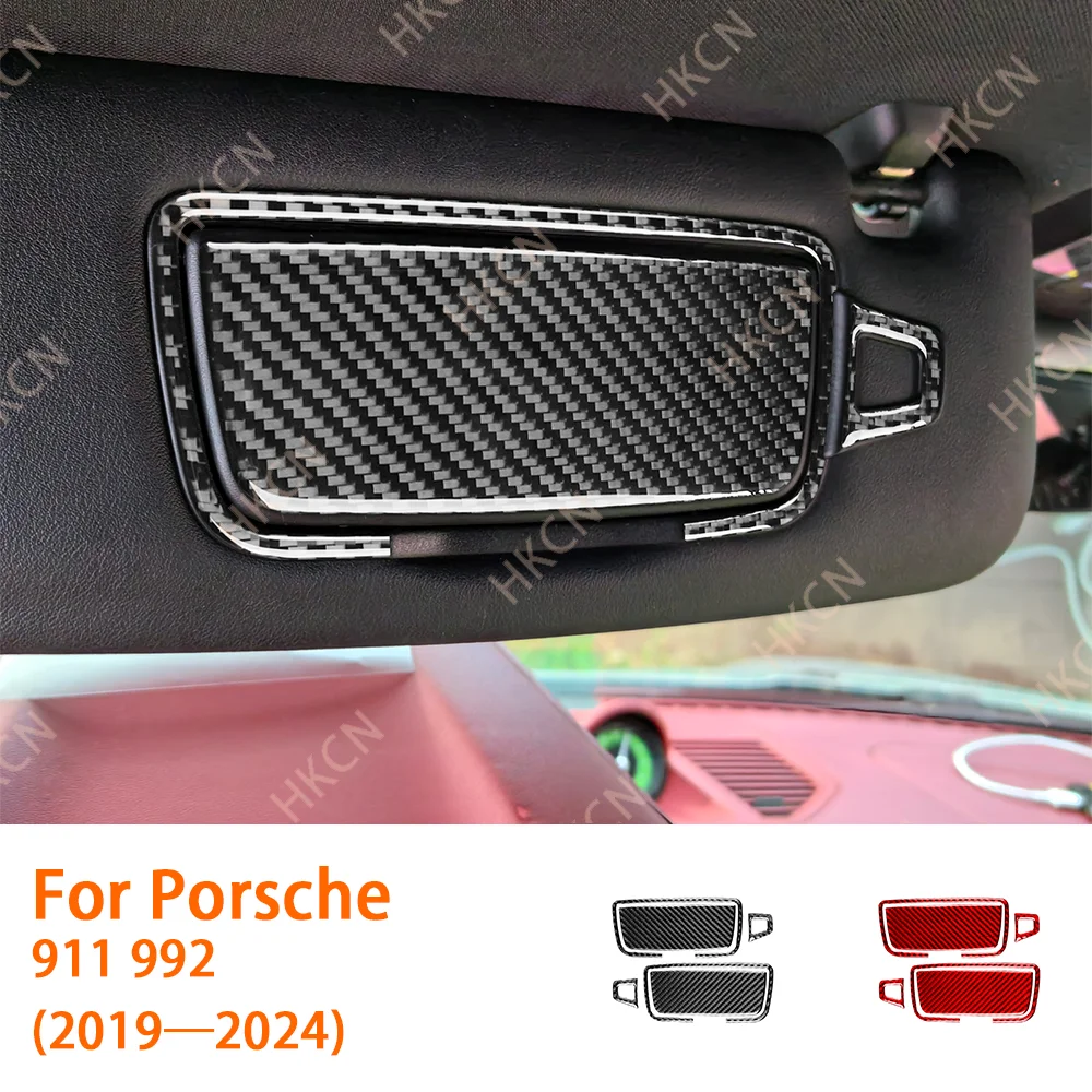 

HKCN For Porsche 911 992 2019—2023 Carbon Fiber Roof Makeup Mirror Panel Car Interior Accessories Cover Trim Modified Sticker