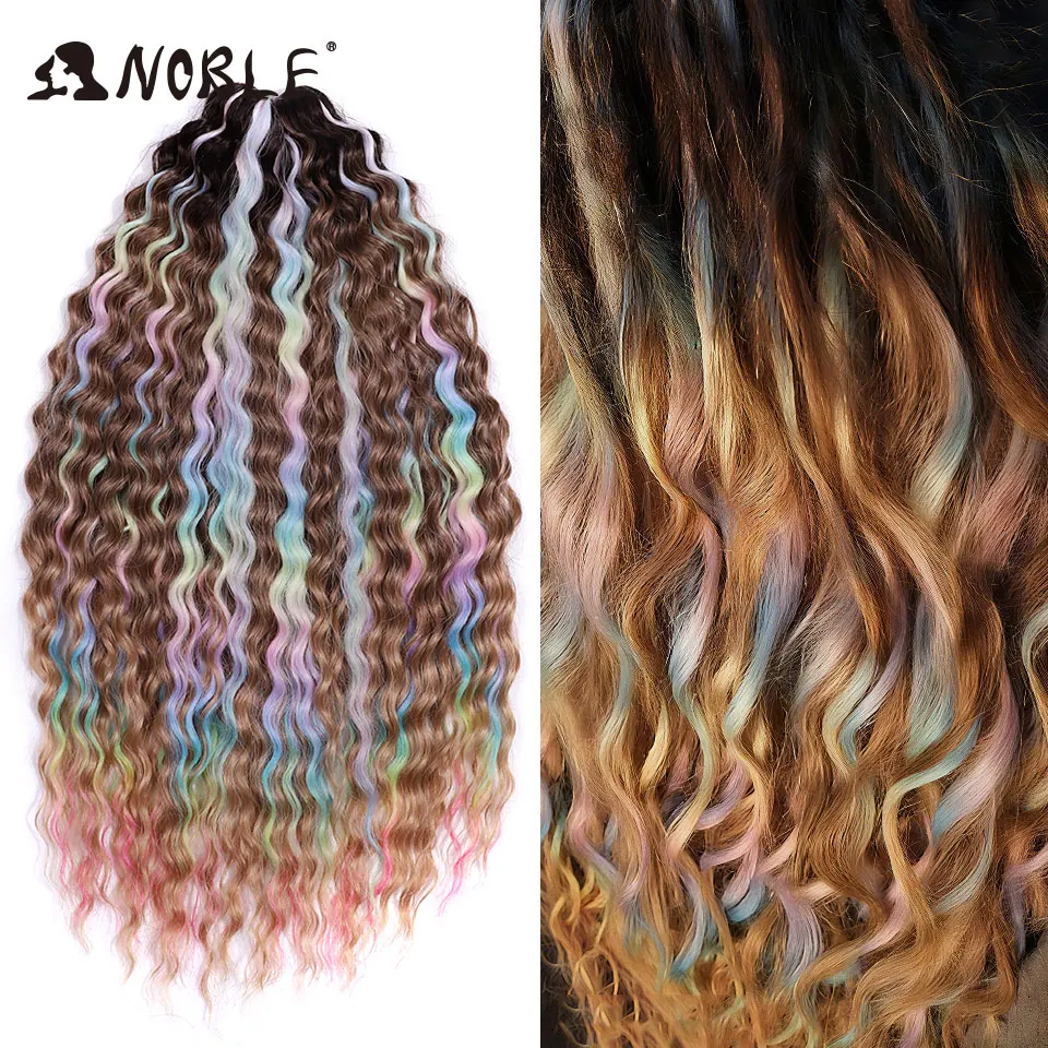 Nobre crochê cabelo sintético arco-íris cor onda de água 24 Polegada torção crochê trança cabelo onda profunda trança extensão do cabelo