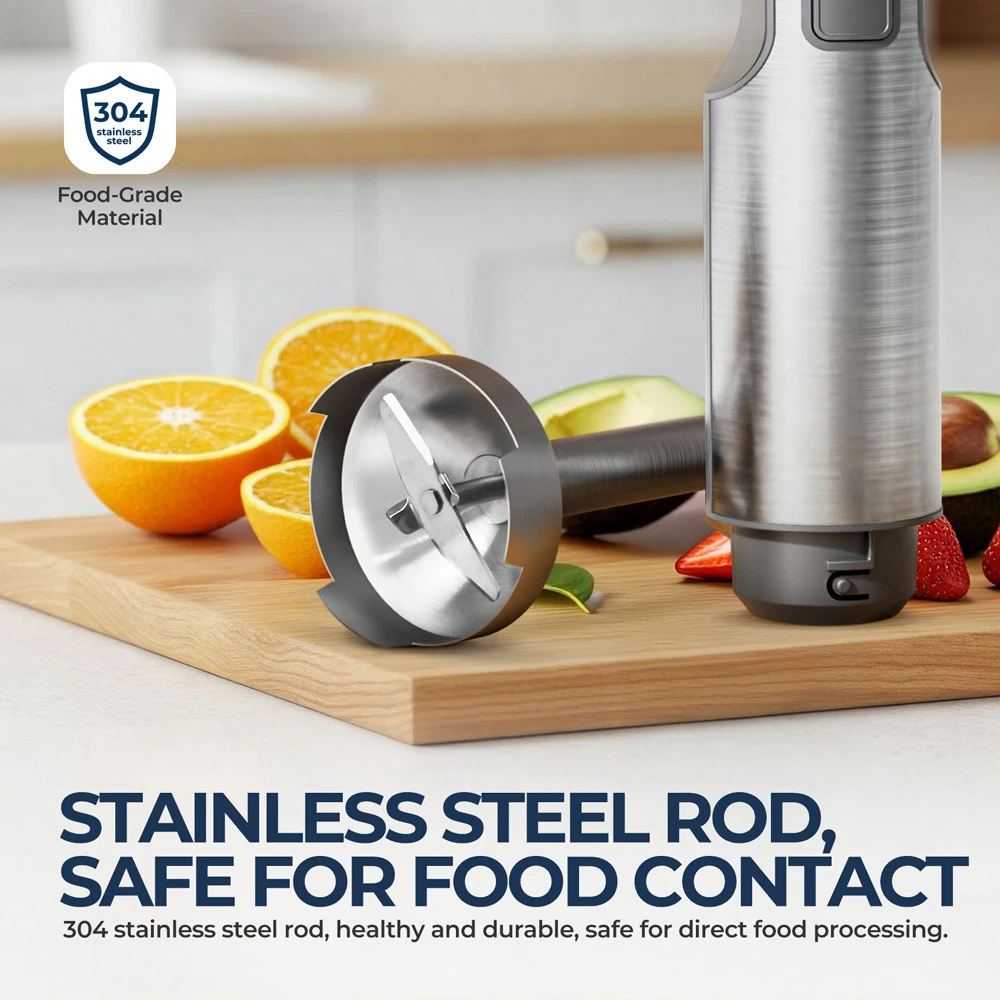 خلاط غاطس يدوي 1000 وات قوي 4 في 1، خلاط طعام من الفولاذ المقاوم للصدأ، كوب خلط 700 مل، معالج 500 مل، خفق