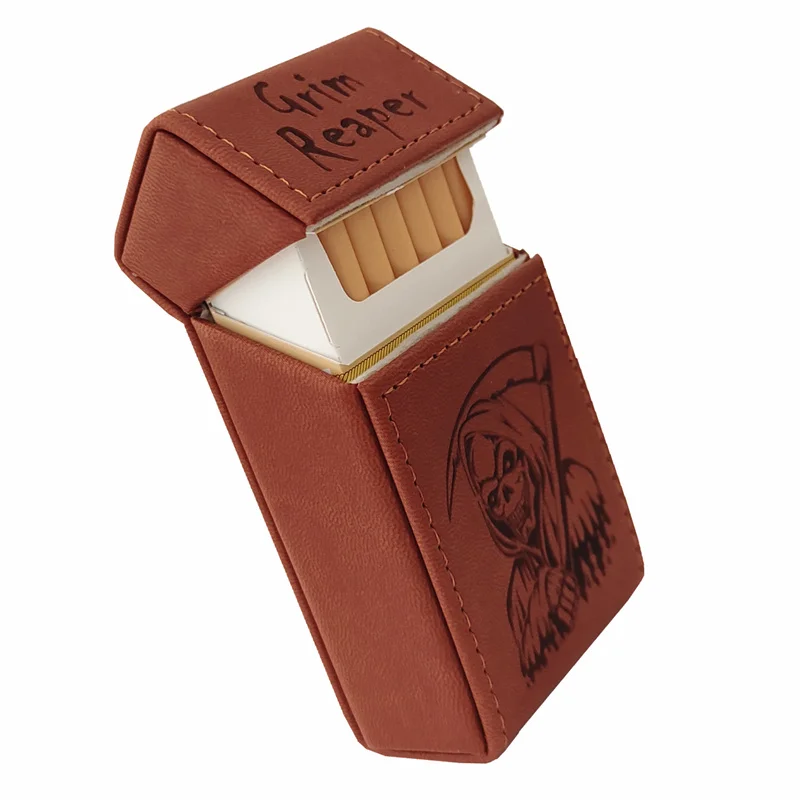 Image of Hi-Qualität Pu Leder Magnetsc halter Zigaretten etui 20 Stück ganze Packung King Death Reaper Rauch boxen feuchtigkeit beständig komprimiert