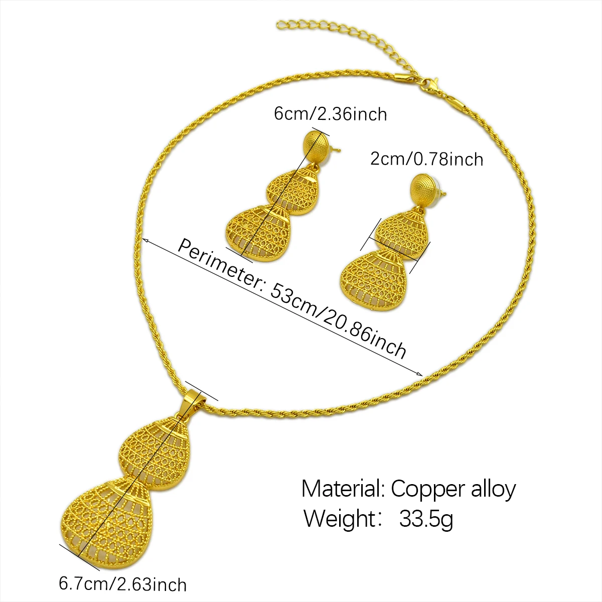 African 24K Gold Plated Necklace Earrings Jewelry Set For Women Droplet Dubai Indian Nigeria Bridal Wedding Party Gift Jewellery