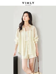 VIMLY Lyocell Sun Protection Short Suits Solid Casual Sporty Style Dropped Shoulders Long Sleeves Shirt+ Mid-Rise Shorts M7620