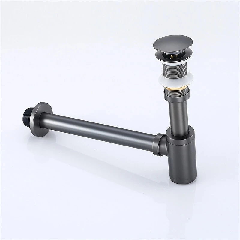 Brushed Gold Drains Set Brass Round Siphon P-TRAP Deodorization Bathroom Vanity Basin Pipe Waste With Pop Up Drainer Gun Grey