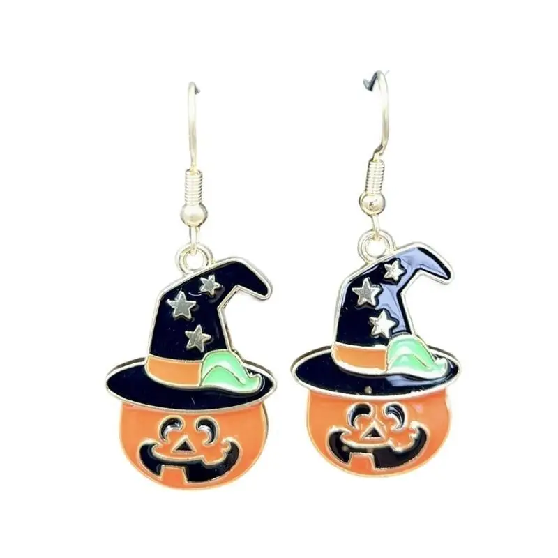 A52E Handcrafted Halloween Bat Pumpkin Earrings Allergy Resistant Alloy Day To Night Wear
