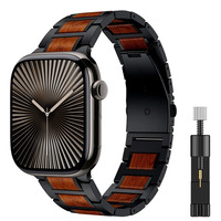 Wooden Red Sandalwood strap for Apple watch Ultra 10 9 8 7 band 49mm 45mm 42mm 46mm iWatch 6 5 4 Stainless Steel Link Bracelet