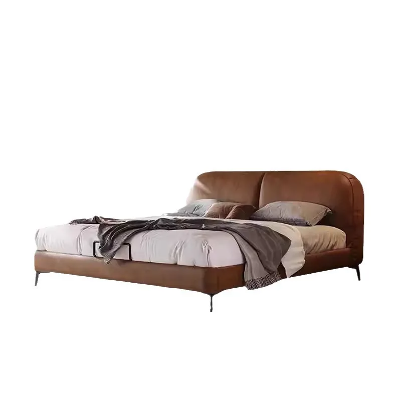 

Medieval style, leather bed, soft bag, minimalist, modern, master bedroom, tall feet, double
