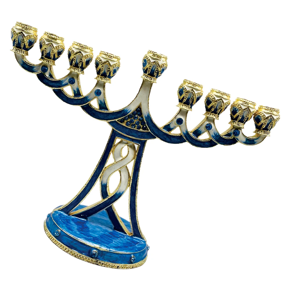 

Nine Headed Candlestick Vintage Metal Hanukkah Tall Holders Tabletop Ornament Festival Party Tealight Container Stand Decorative
