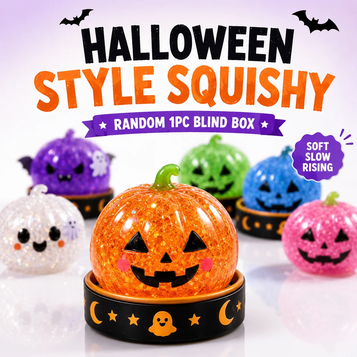 Funny Pumpkin Head Squishy Toy Glitter Maltose Fake Food Slow Rebound Squeeze Fidget Sensory Stress Relief Halloween Decor