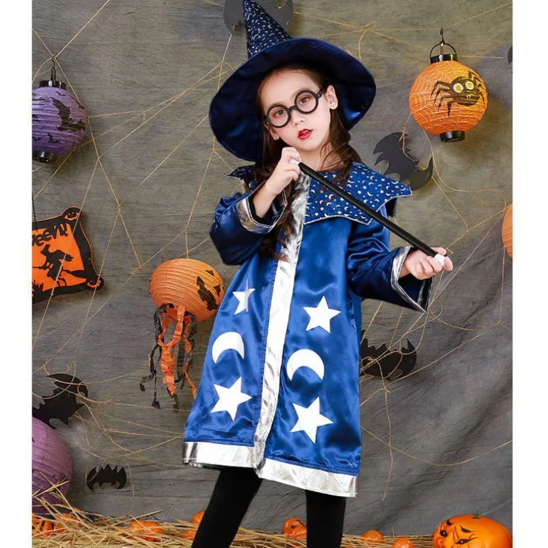 Disfraz de Halloween para niños y niñas, ropa de bruja, capa, vestido de Halloween, accesorios, ropa de rendimiento