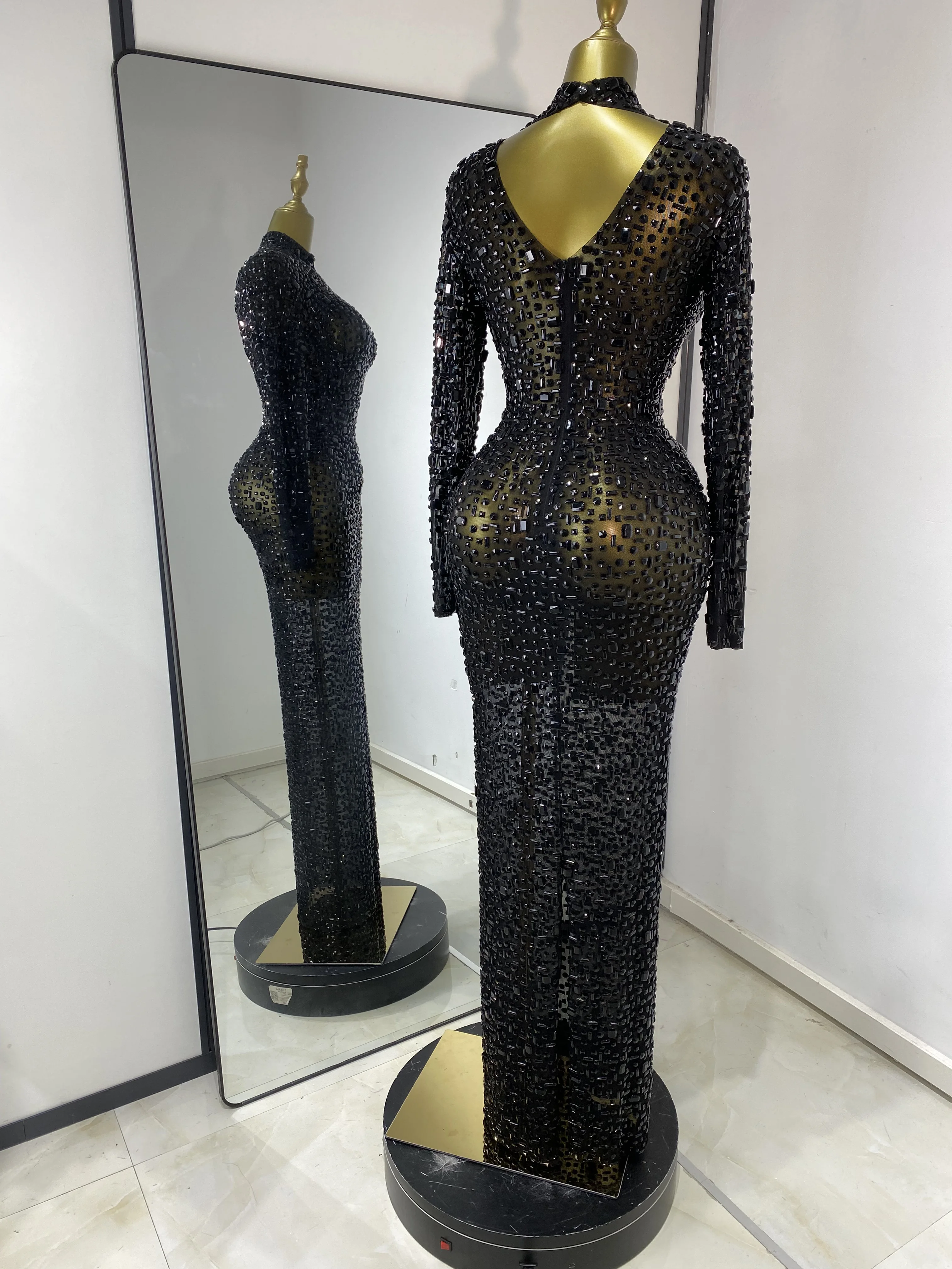 ชุดเดรสยาวแขนยาวประดับคริสตัลหรูหราสำหรับผู้หญิง ชุดราตรีออกงานกลางคืน ชุดไปงานกาล่า ขายส่ง ดรอปชิป