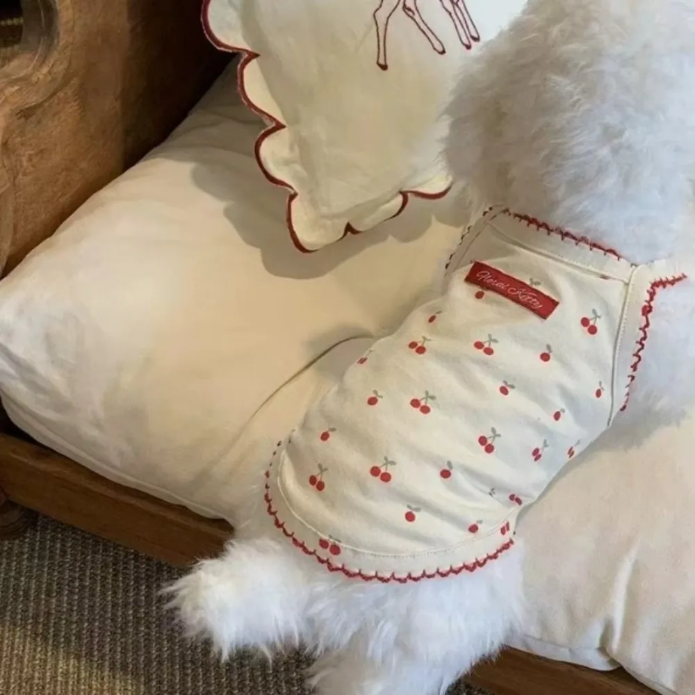 Soft Pet Tank Top Skin Friendly Material Breathable Cherry Print Clothing 1 Piece Pack Cherry Printed Design Dog Tank Top Summer