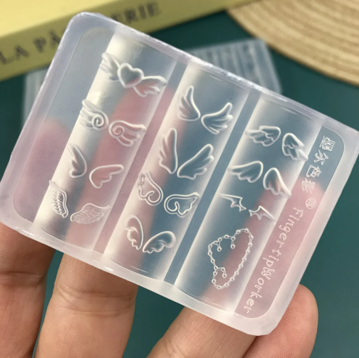 Mini Cute Wing Nail Art Mold Button Bowtie Manicure Decorations Nail Art Transparent Silicone Mold for Nail ArtBox packaging