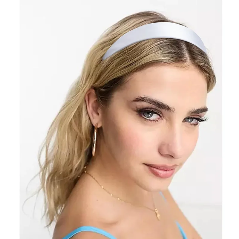 Black & White Satin Headband Set - Black (4.52×1.06in) & White (5.1×1.2in), Soft Breathable Non-Slip Lining