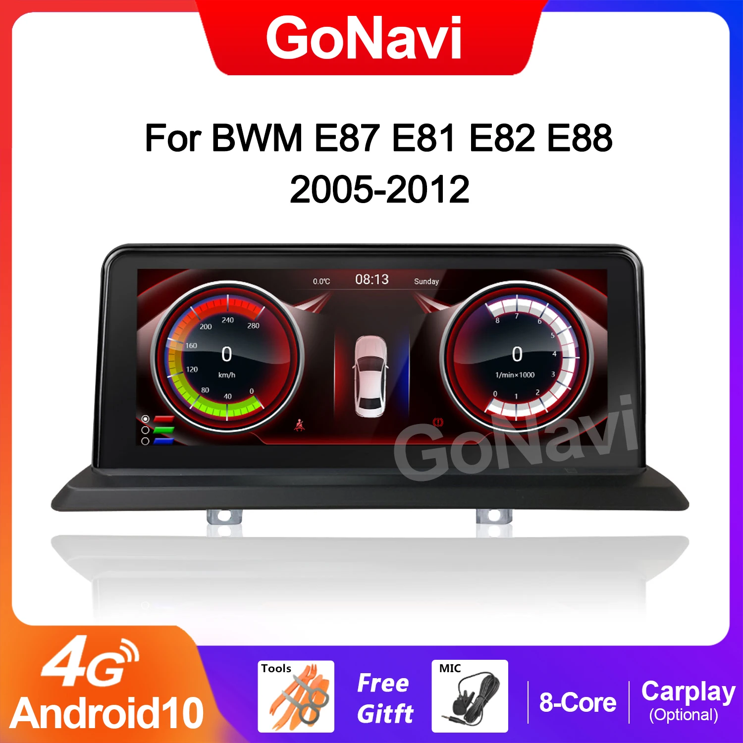 

Автомобильный мультимедийный плеер GoNavi 8 ядер Android 10 для BMW E81 E82 E87 E88 WIFI SIM Carplay BT IPS сенсорный экран GPS Navi