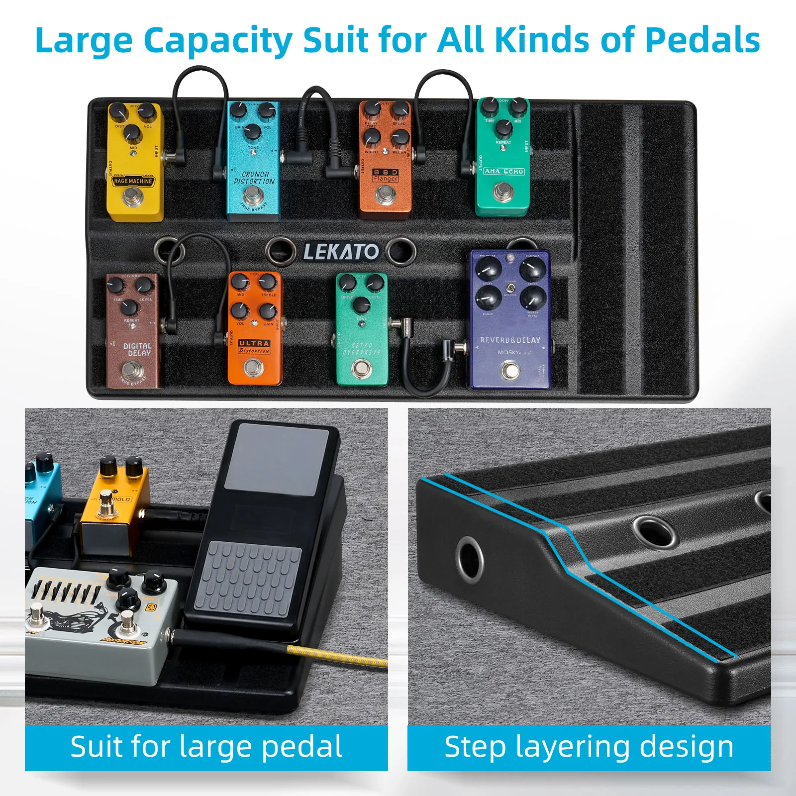 

Road-Ready Pedalboard Kit Lekato 20" All-In-One W/ Airline-Approved Shock Case & Voltage-Stable Power Tour-Proven