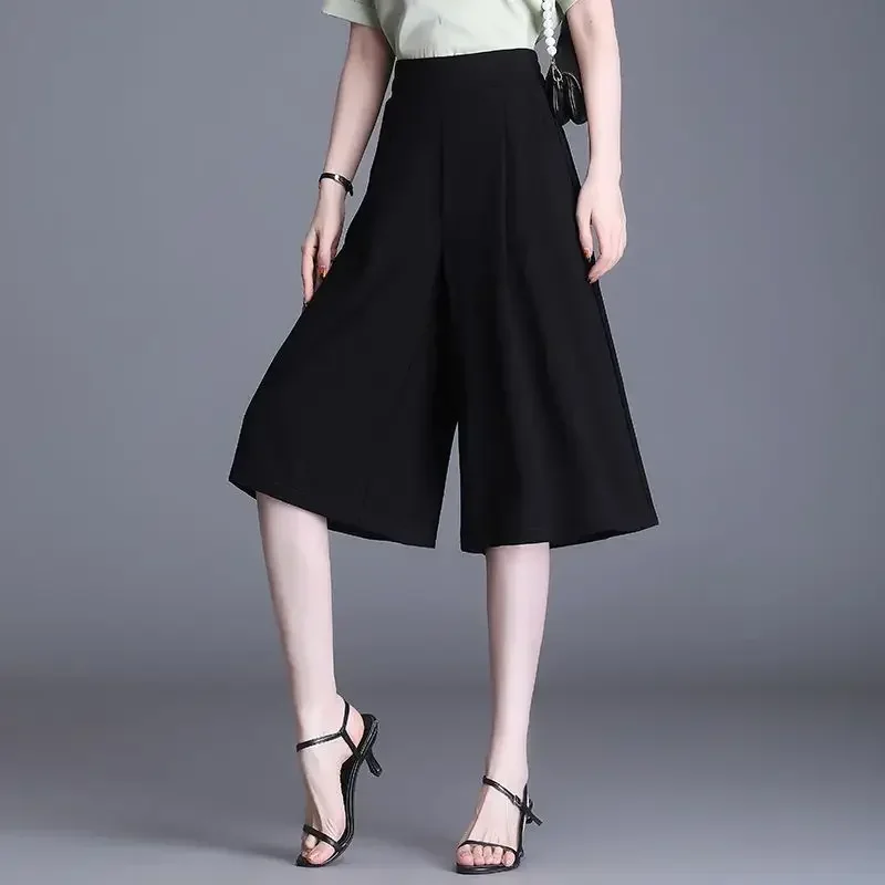 Summer New Loose Calf Length Pants High Waist Solid Color Plus Size Wide Leg  Casual Fashion Women Clothing Z192