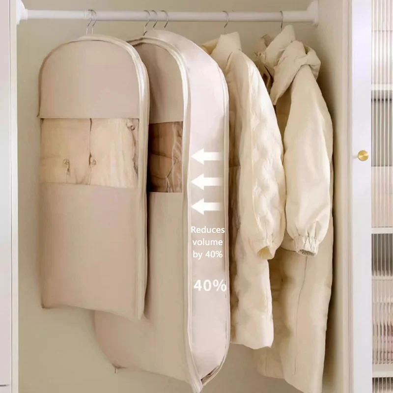 Hanging Clothes Storage Bag Down Jacket Compression Dust Cover Garment Protector Bag Wardrobe Suit Coat Hanging Garment Bag