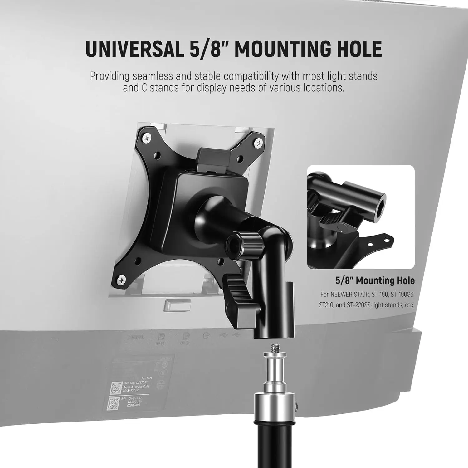NEEWER Monitor-Mount-Adapter mit Schnellverschluss für VESA-Mount 270 ° Verstellbarer 5/8" C Standlichtständeradapter aus Metall MA010 ﻿ – Detail 1