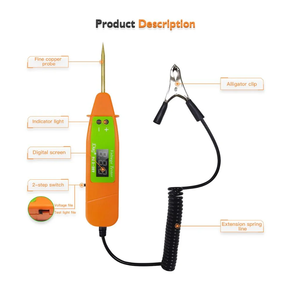 

Car Voltage Detector Test Pen VT001 LCD Digital Display Circuit Testers 2m Extension Line With Clip