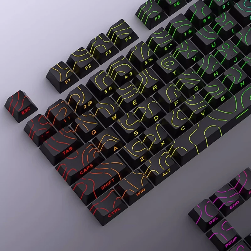 2026 Topographic Keycaps 4.0 Version Shine Through 97 Key PBT Cherry Profile Side Print Backlit for MX Gamer Mechanical Keyboard