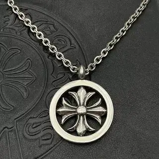 2025 hot selling trend Thai silver retro circle large cross flower necklace accessories high-end