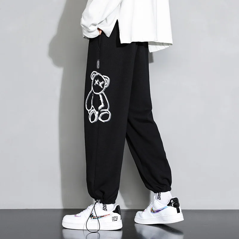 

Модные брюки Harlan с рисунком медведя, мужские повседневные брюки, весенне-летние и осенние корейские молодежные брюки с эластичной резинкой на талии, длинные брюки