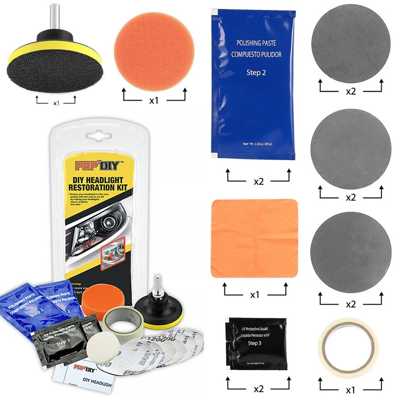 Car Headlight Restoration Kit Headlamp Lens Cleaning Restoration Polish Light Restorer Clean Sealer Kit Car Drill Adaptor