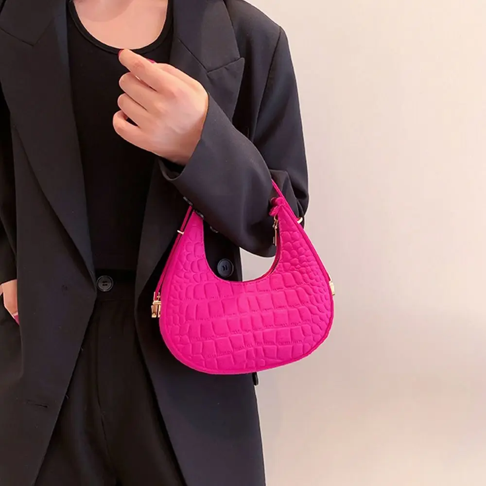 Women's Crocodile Grain Underarm Bags Felt Fashion Shoulder Bag Cute Simple Handbags Female Purses