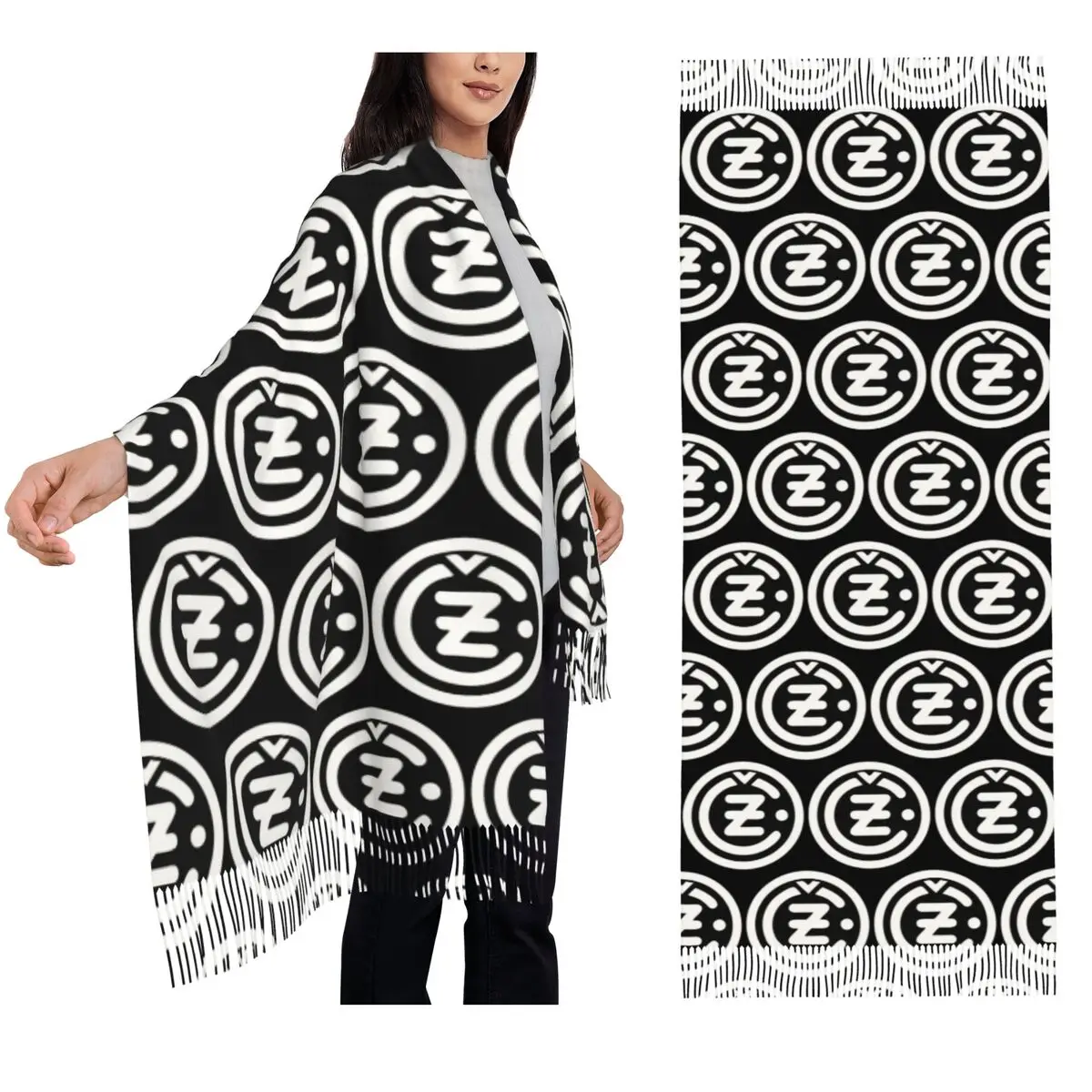 White CZ Guns Logo Scarf Tassel Scarves for Women Soft Warm Shawls and Wraps Long Fall Winter Shawl Wrap